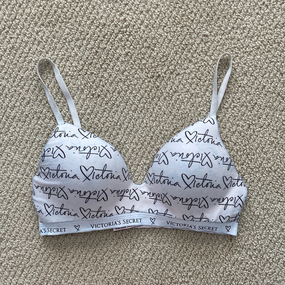 Victoria’s Secret T-Shirt Lightly Lined Wireless Bra Signature Black White EUC